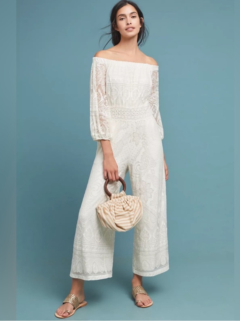 Anthropologie Farm Rio Elliot Lace Jumpsuit White Sz S